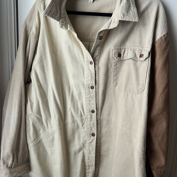 Umgee Two-Tone Corduroy Button-Up Jacket in Cream and Brown - Picture 9 of 10